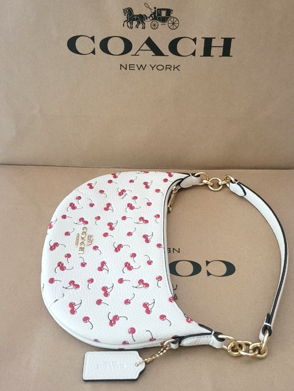 Coach CFD04 Mini Payton Bag Handbag Cherry Print Pebbled Leather Chalk Multi - Picture 4 of 7